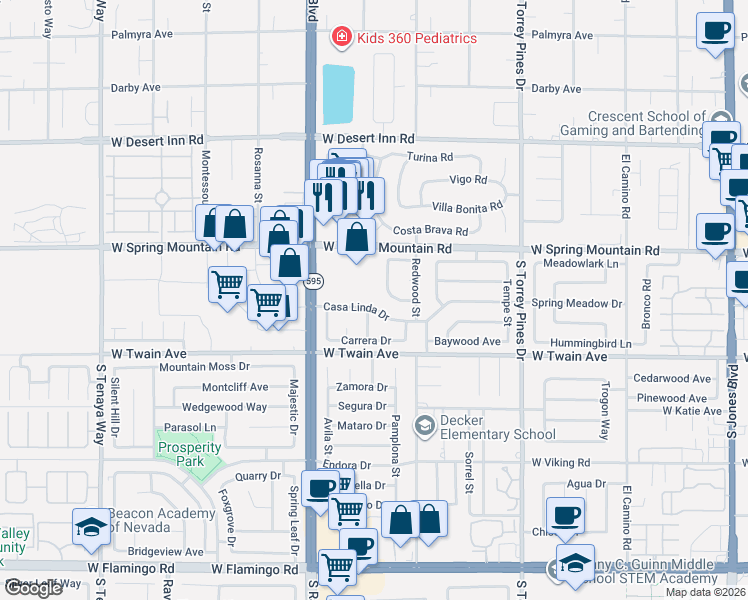 map of restaurants, bars, coffee shops, grocery stores, and more near 3557 Moraga Drive in Las Vegas