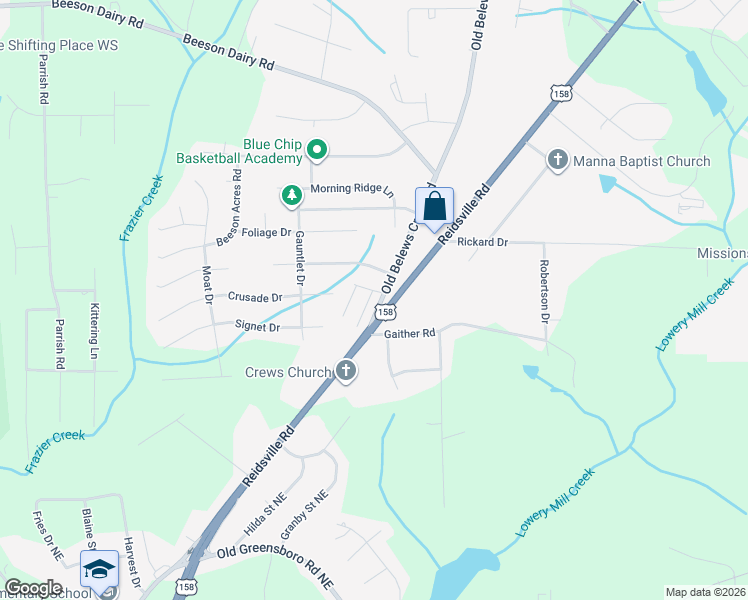 map of restaurants, bars, coffee shops, grocery stores, and more near 3903 Silver Chalice Drive in Winston-Salem