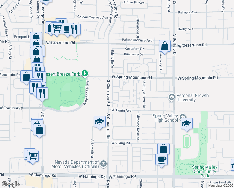 map of restaurants, bars, coffee shops, grocery stores, and more near 3601 Sanwood Street in Las Vegas