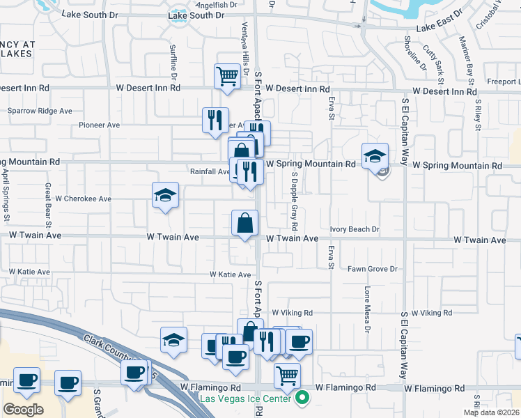 map of restaurants, bars, coffee shops, grocery stores, and more near 3593 South Fort Apache Road in Las Vegas