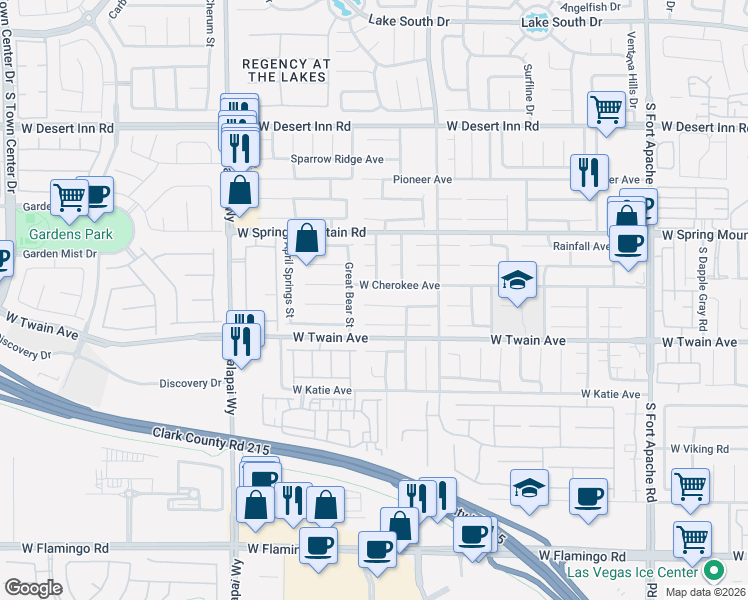 map of restaurants, bars, coffee shops, grocery stores, and more near 9948 West Cherokee Avenue in Las Vegas