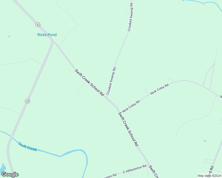 map of restaurants, bars, coffee shops, grocery stores, and more near Crooked Swamp Road in Nash County