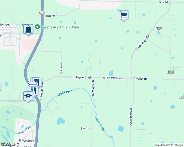 map of restaurants, bars, coffee shops, grocery stores, and more near 4001 North Old Wire Road in Fayetteville