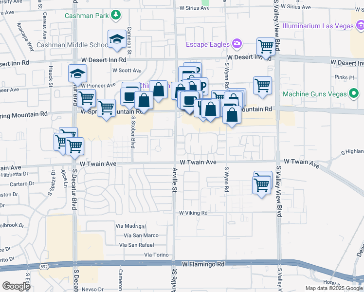 map of restaurants, bars, coffee shops, grocery stores, and more near 4370 Sanderling Circle in Las Vegas