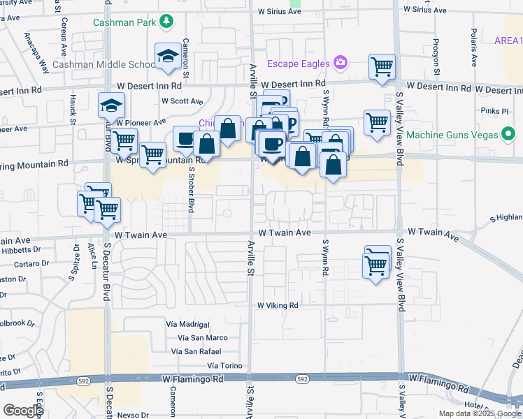 map of restaurants, bars, coffee shops, grocery stores, and more near 4391 Gannet Circle in Las Vegas