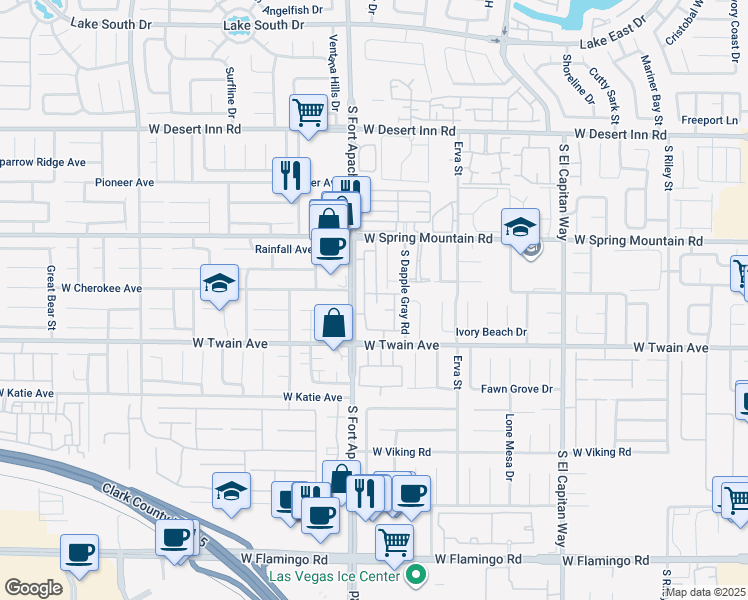 map of restaurants, bars, coffee shops, grocery stores, and more near 3644 South Fort Apache Road in Las Vegas