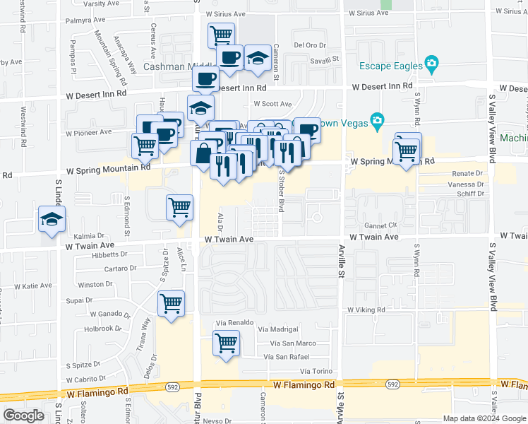 map of restaurants, bars, coffee shops, grocery stores, and more near 4744 West Sand Creek Avenue in Las Vegas