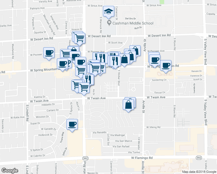 map of restaurants, bars, coffee shops, grocery stores, and more near 4744 West Sand Creek Avenue in Las Vegas