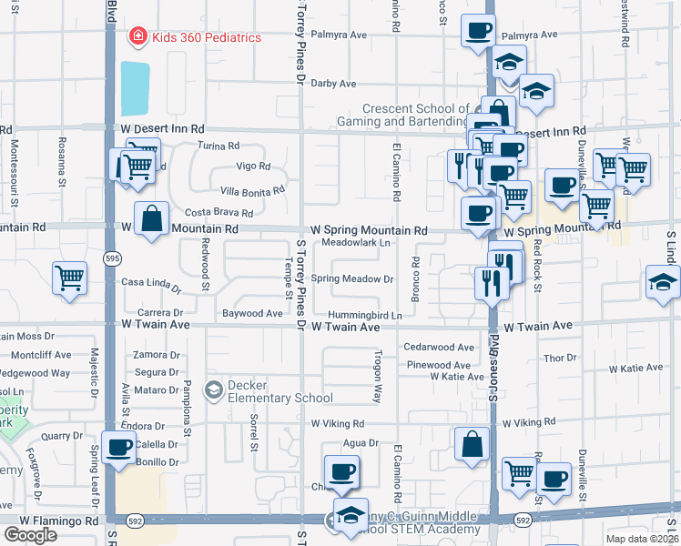 map of restaurants, bars, coffee shops, grocery stores, and more near 6388 Mockingbird Lane in Las Vegas