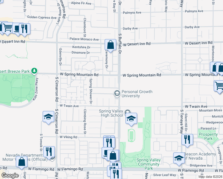 map of restaurants, bars, coffee shops, grocery stores, and more near 3574 Winter Scene Court in Las Vegas