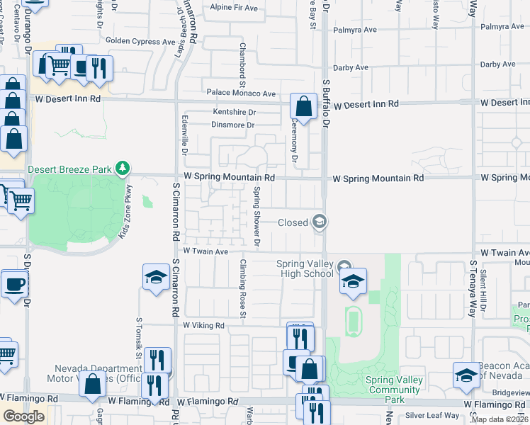 map of restaurants, bars, coffee shops, grocery stores, and more near 3567 Summerday Court in Las Vegas