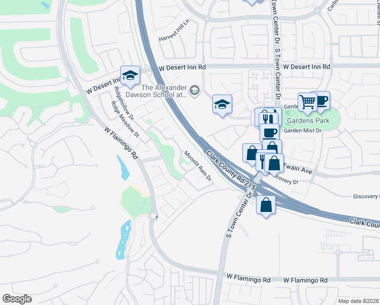 map of restaurants, bars, coffee shops, grocery stores, and more near 3620 Moonlit Rain Drive in Las Vegas