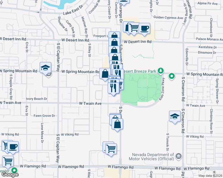 map of restaurants, bars, coffee shops, grocery stores, and more near 8698 Martinique Bay Lane in Las Vegas