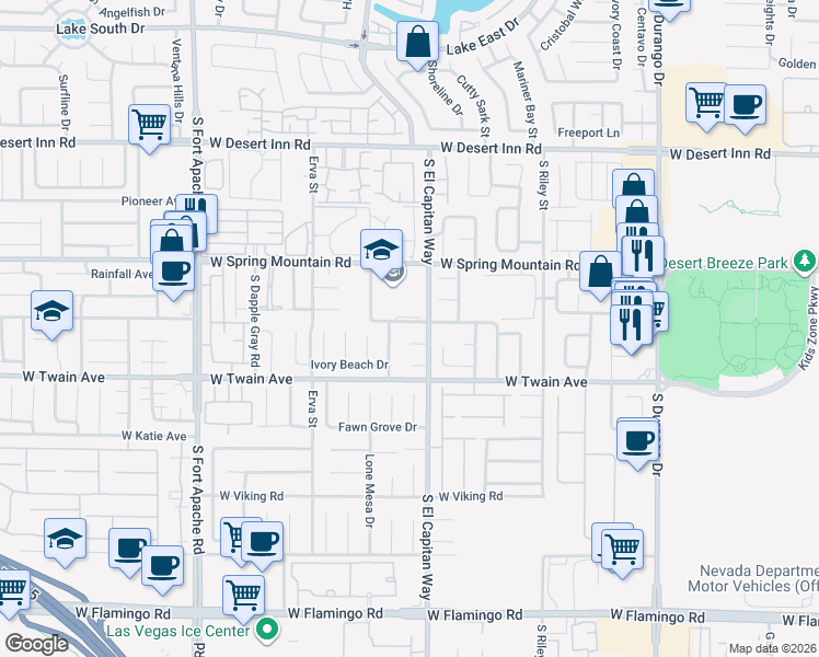 map of restaurants, bars, coffee shops, grocery stores, and more near 9031 West Cherokee Avenue in Las Vegas