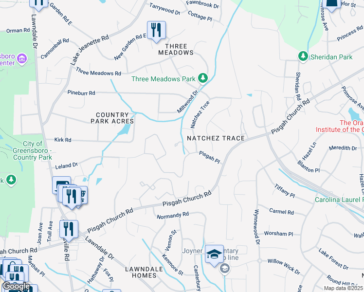 map of restaurants, bars, coffee shops, grocery stores, and more near 3100 Pisgah Pl in Greensboro