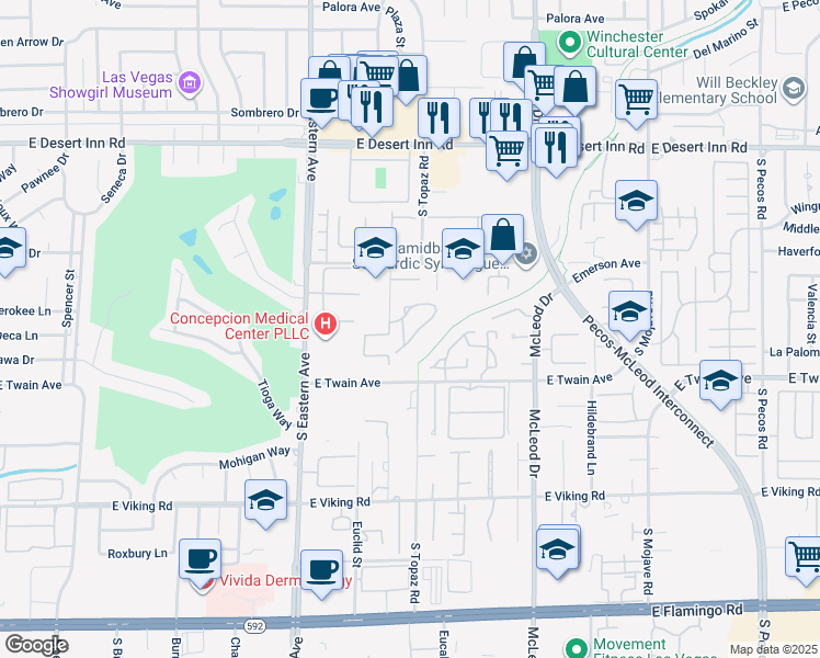 map of restaurants, bars, coffee shops, grocery stores, and more near 2554 Regency Cove Court in Las Vegas