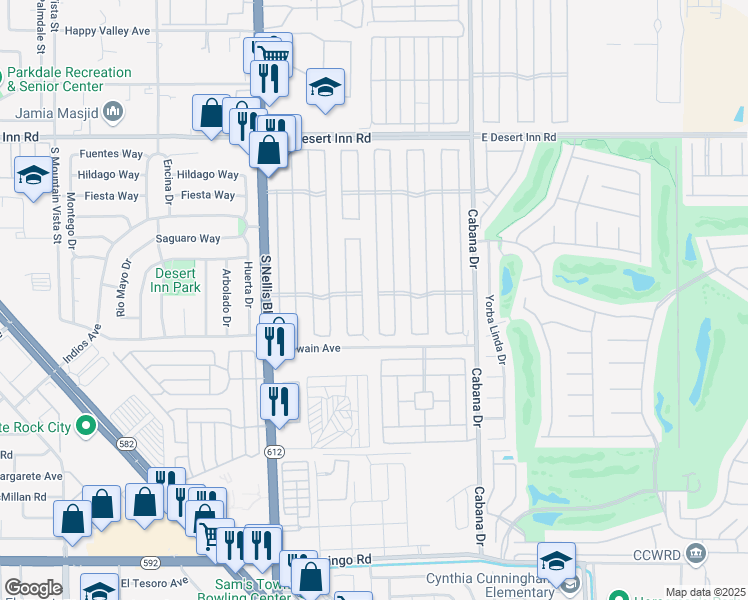 map of restaurants, bars, coffee shops, grocery stores, and more near 3599 Gulf Shores Drive in Las Vegas