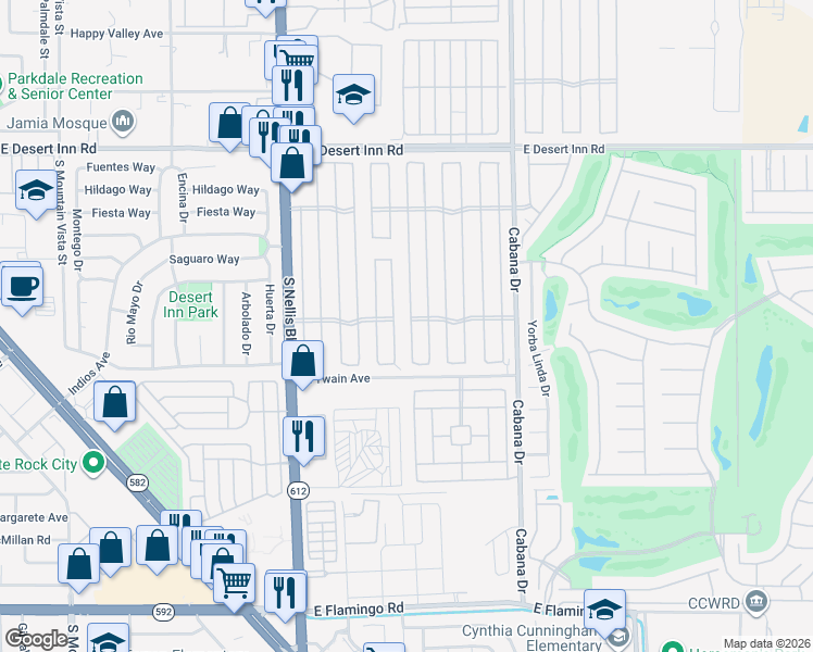 map of restaurants, bars, coffee shops, grocery stores, and more near 3569 Gulf Shores Drive in Las Vegas