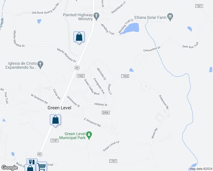 map of restaurants, bars, coffee shops, grocery stores, and more near 2485 Michelle Drive in Burlington