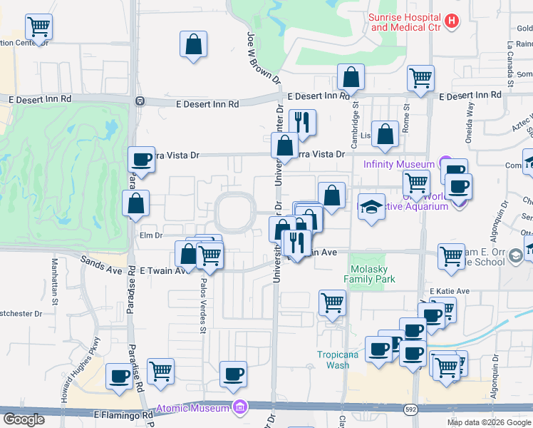 map of restaurants, bars, coffee shops, grocery stores, and more near 745 North Royal Crest Circle in Las Vegas