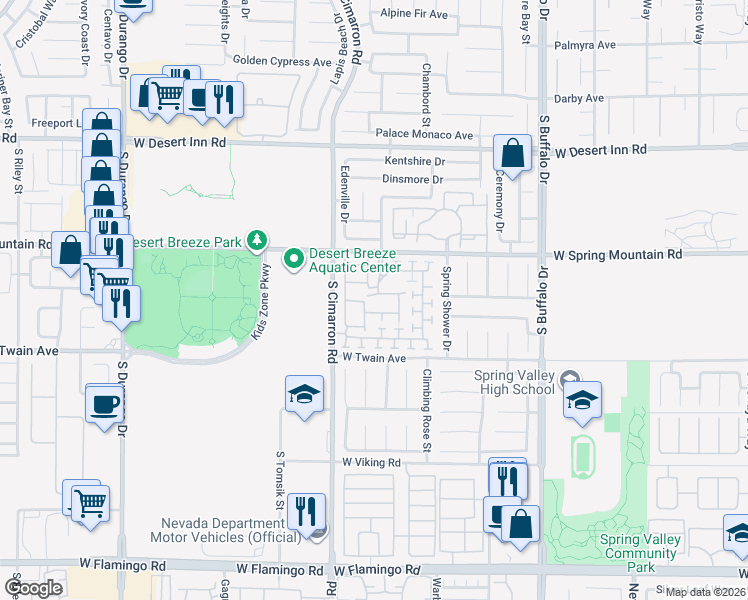 map of restaurants, bars, coffee shops, grocery stores, and more near 3572 Meridale Drive in Las Vegas