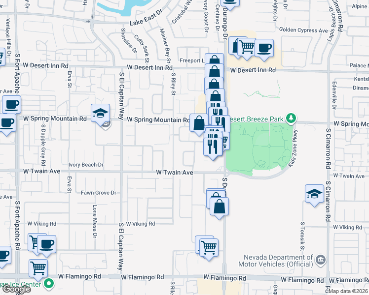 map of restaurants, bars, coffee shops, grocery stores, and more near 3577 Lazy Sun Lane in Las Vegas