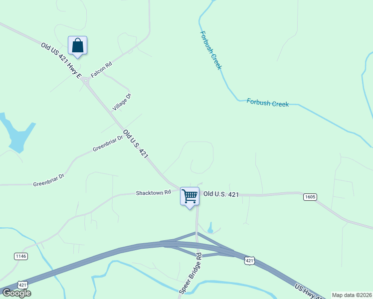 map of restaurants, bars, coffee shops, grocery stores, and more near 4840 Bent Tree Way in Yadkinville