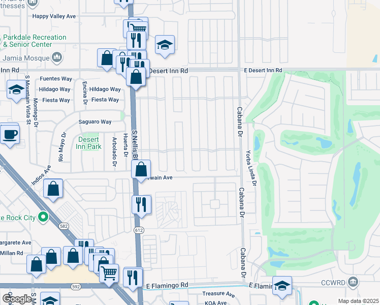 map of restaurants, bars, coffee shops, grocery stores, and more near 3599 Gulf Shores Drive in Las Vegas