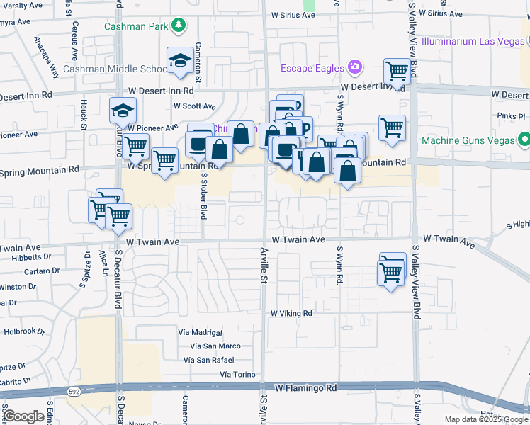 map of restaurants, bars, coffee shops, grocery stores, and more near 3651 Arville Street in Las Vegas