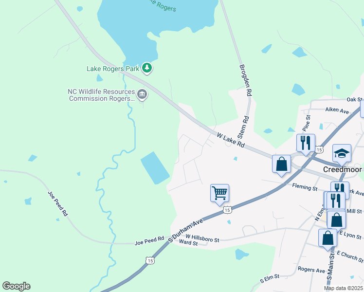 map of restaurants, bars, coffee shops, grocery stores, and more near 107 Margaret Drive in Creedmoor