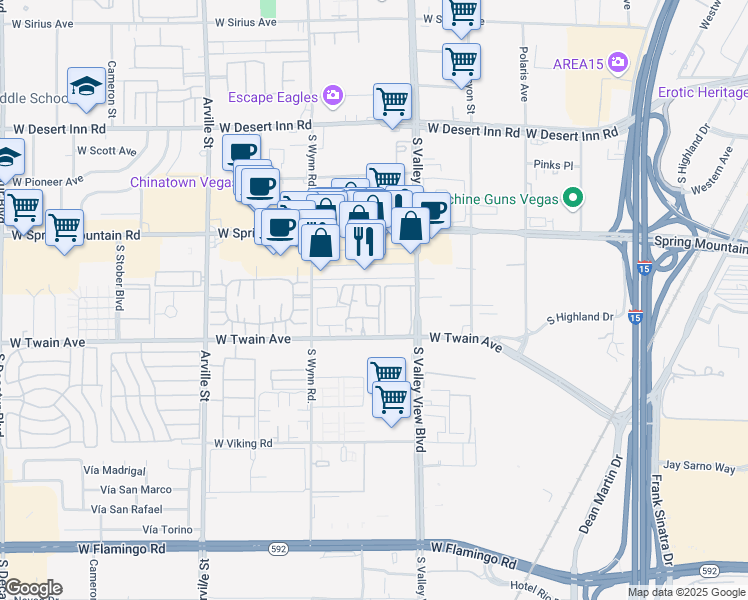 map of restaurants, bars, coffee shops, grocery stores, and more near 3609 Melonies Drive in Las Vegas
