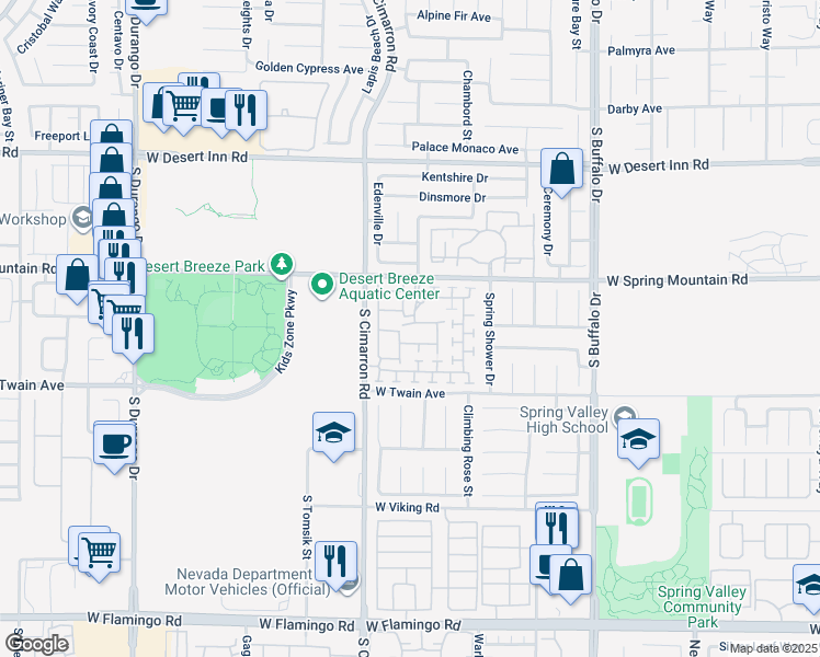 map of restaurants, bars, coffee shops, grocery stores, and more near 3555 Meridale Drive in Las Vegas