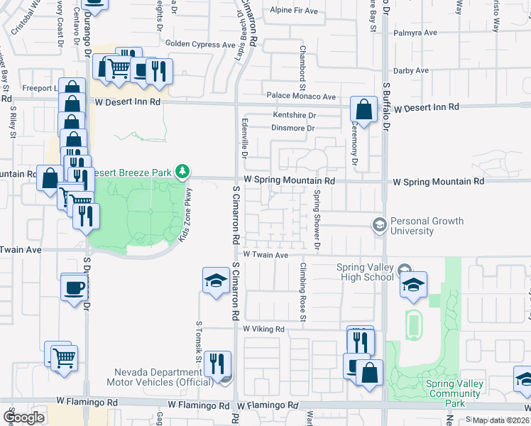 map of restaurants, bars, coffee shops, grocery stores, and more near 3572 Meridale Drive in Las Vegas