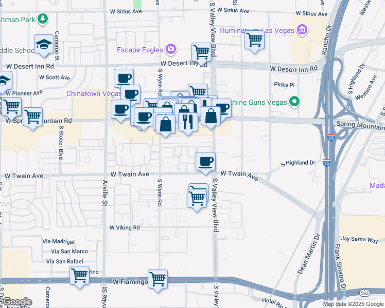 map of restaurants, bars, coffee shops, grocery stores, and more near 3924 Aquamarine Way in Las Vegas