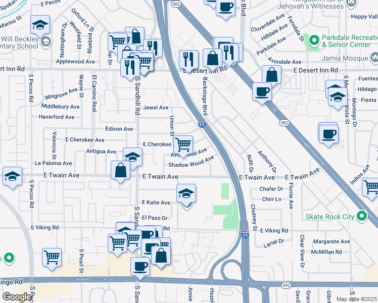 map of restaurants, bars, coffee shops, grocery stores, and more near 3994 Avonwood Avenue in Las Vegas
