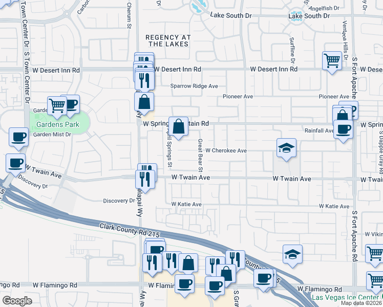 map of restaurants, bars, coffee shops, grocery stores, and more near 10016 West Cherokee Avenue in Las Vegas