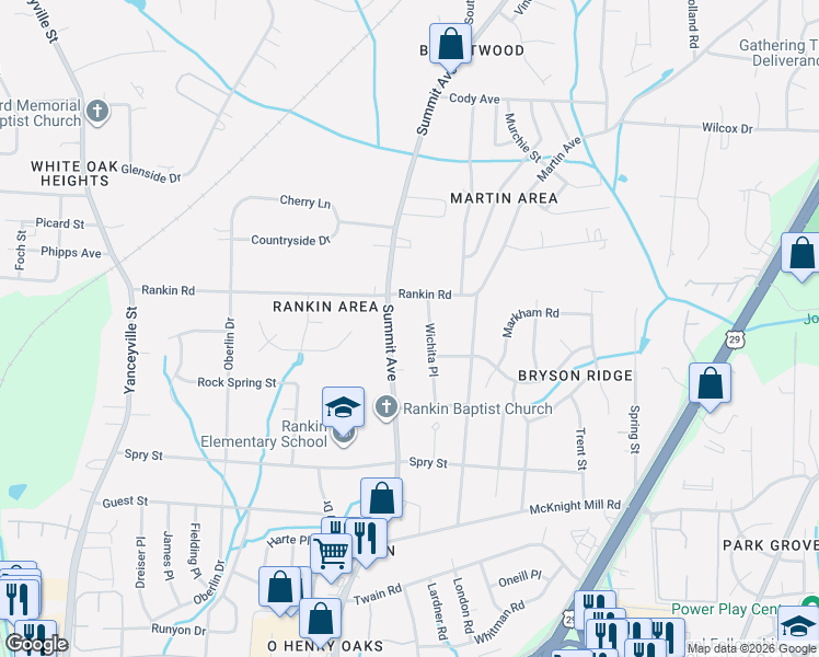 map of restaurants, bars, coffee shops, grocery stores, and more near 3428 Summit Avenue in Greensboro