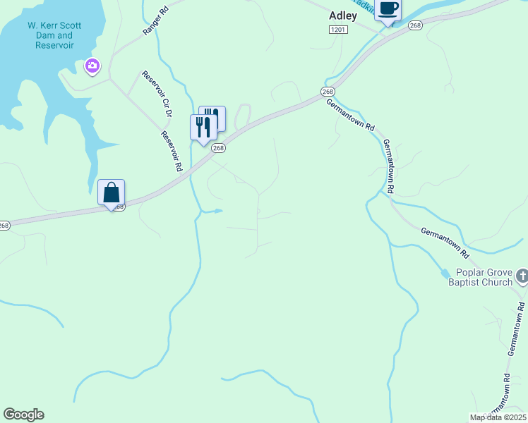 map of restaurants, bars, coffee shops, grocery stores, and more near 377 Berry Mountain Drive in Wilkesboro