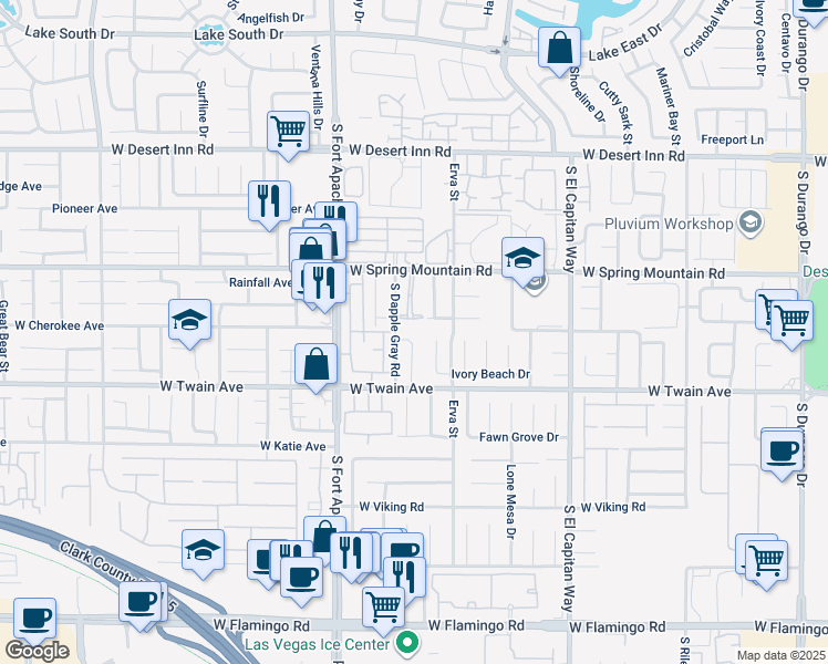 map of restaurants, bars, coffee shops, grocery stores, and more near 9289 Casa Christina Lane in Las Vegas