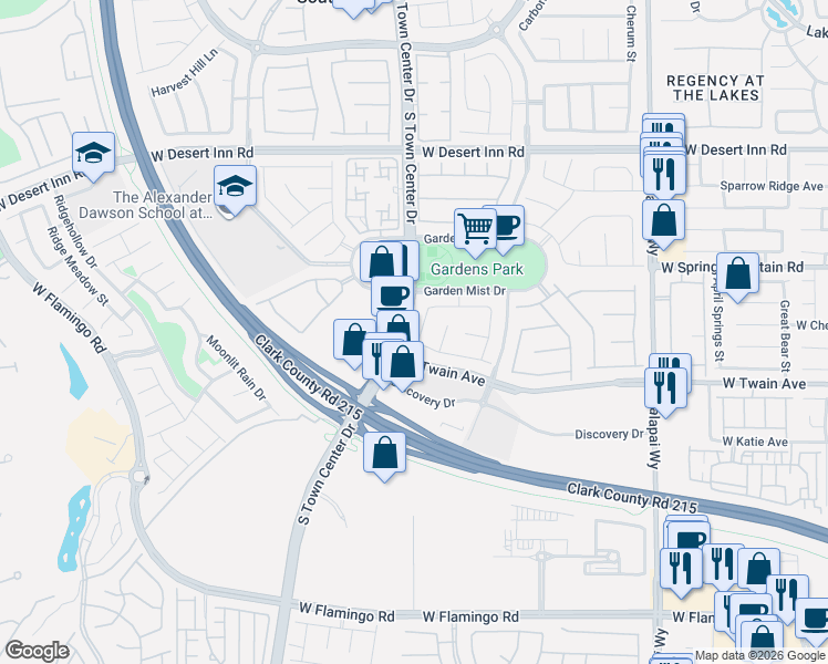 map of restaurants, bars, coffee shops, grocery stores, and more near 3577 Fair Bluff Street in Las Vegas