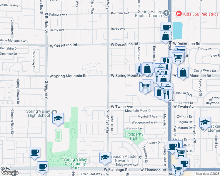 map of restaurants, bars, coffee shops, grocery stores, and more near 2 Spring Mountain Road in Las Vegas