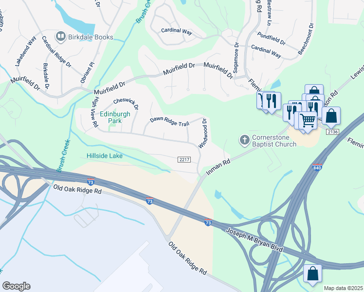 map of restaurants, bars, coffee shops, grocery stores, and more near 6003 High View Road in Greensboro