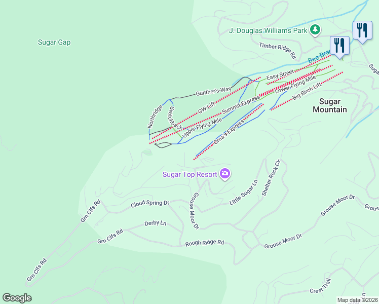 map of restaurants, bars, coffee shops, grocery stores, and more near 100 Sugar Ski Drive in Sugar Mountain