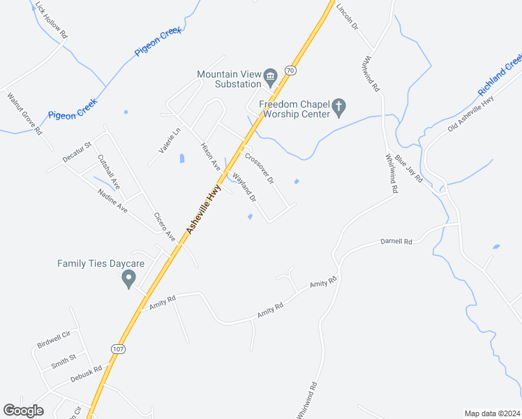 map of restaurants, bars, coffee shops, grocery stores, and more near 140 Wayland Drive in Greeneville