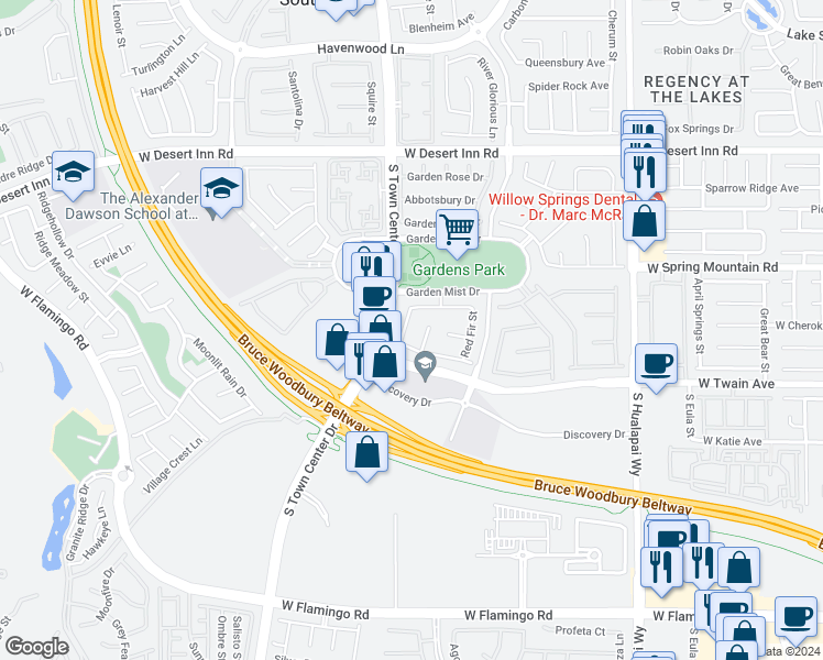 map of restaurants, bars, coffee shops, grocery stores, and more near 3586 Fair Bluff Street in Las Vegas