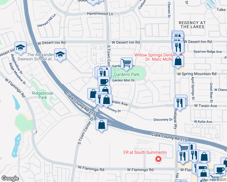 map of restaurants, bars, coffee shops, grocery stores, and more near 3586 Fair Bluff Street in Las Vegas