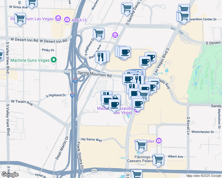 map of restaurants, bars, coffee shops, grocery stores, and more near 3601 Black Canyon Avenue in Las Vegas