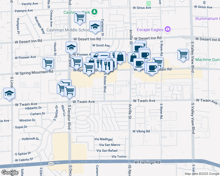 map of restaurants, bars, coffee shops, grocery stores, and more near 3579 Arville Street in Las Vegas