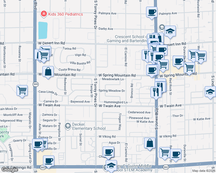 map of restaurants, bars, coffee shops, grocery stores, and more near 6388 Mockingbird Lane in Las Vegas