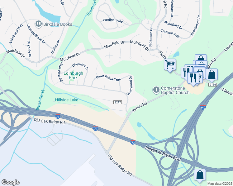 map of restaurants, bars, coffee shops, grocery stores, and more near 6003 High View Road in Greensboro